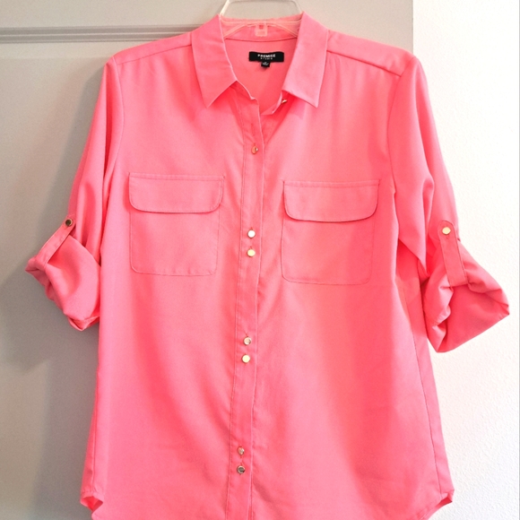 Premise Coral Button Down Career Blouse Size M. - Picture 7 of 8